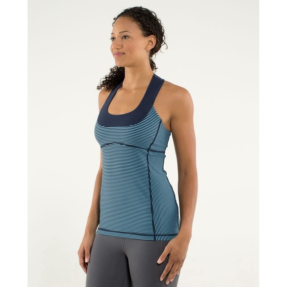 Lululemon Scoop Neck Tank Luon Light Hyper Stripe Blue Moon Inkwell Approx SZ 6 - Picture 7 of 12